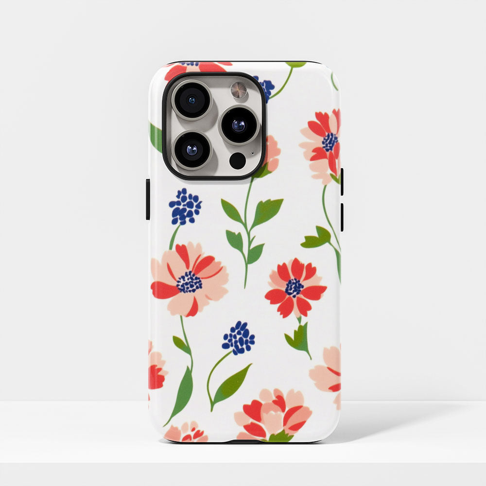 Double-Layer Semi-Handprinted Tough Matte Flowers iPhone Case