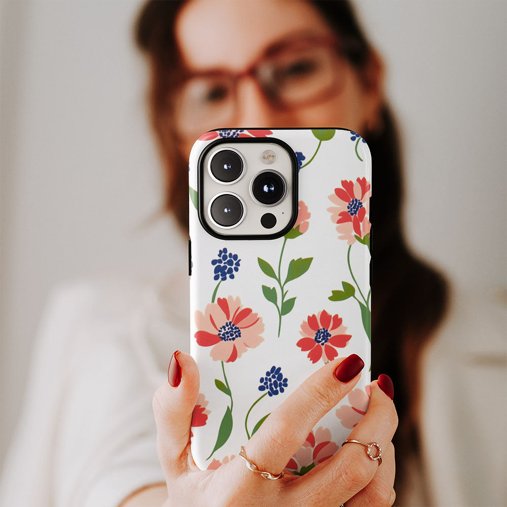 Double-Layer Semi-Handprinted Tough Matte Flowers iPhone Case