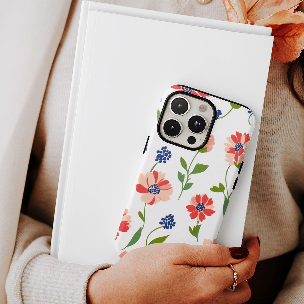 Double-Layer Semi-Handprinted Tough Matte Flowers iPhone Case