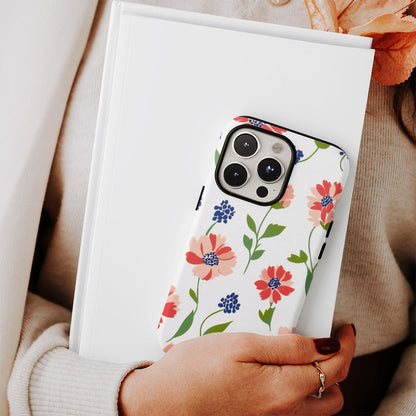 Double-Layer Semi-Handprinted Tough Matte Flowers iPhone Case