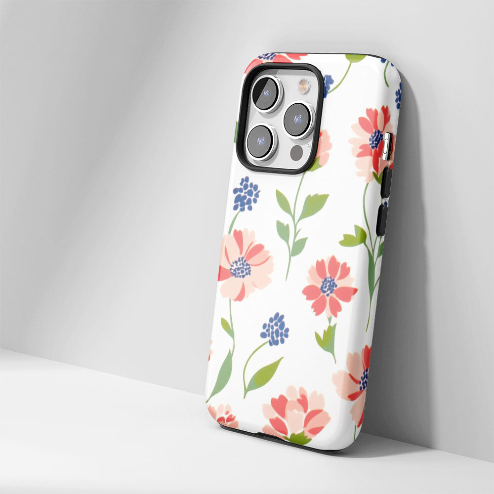 Double-Layer Semi-Handprinted Tough Matte Flowers iPhone Case