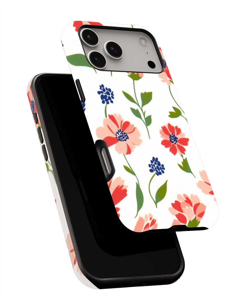 Double-Layer Semi-Handprinted Tough Matte Flowers iPhone Case