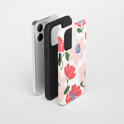 Double-Layer Semi-Handprinted Tough Matte Flowers iPhone Case