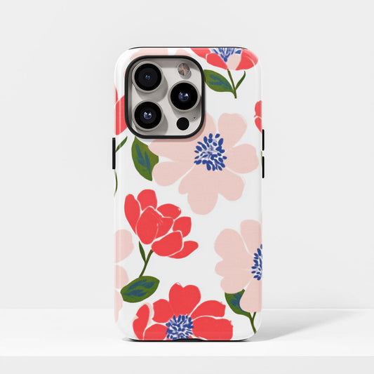 Double-Layer Semi-Handprinted Tough Matte Flowers iPhone Case