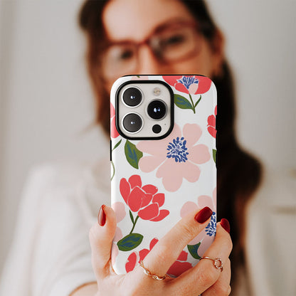 Double-Layer Semi-Handprinted Tough Matte Flowers iPhone Case