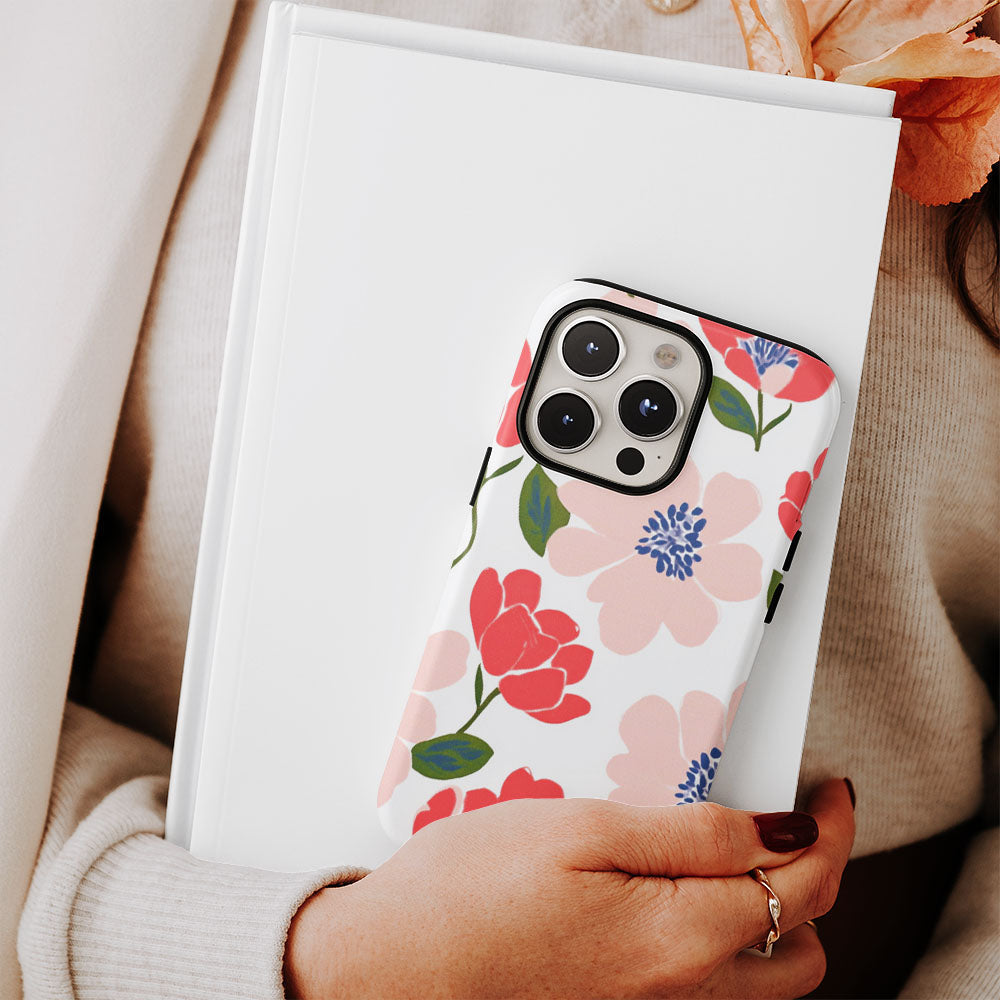 Double-Layer Semi-Handprinted Tough Matte Flowers iPhone Case