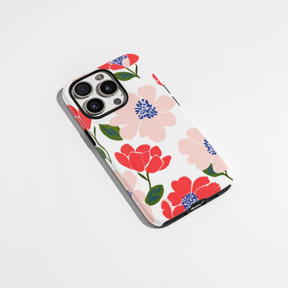 Double-Layer Semi-Handprinted Tough Matte Flowers iPhone Case