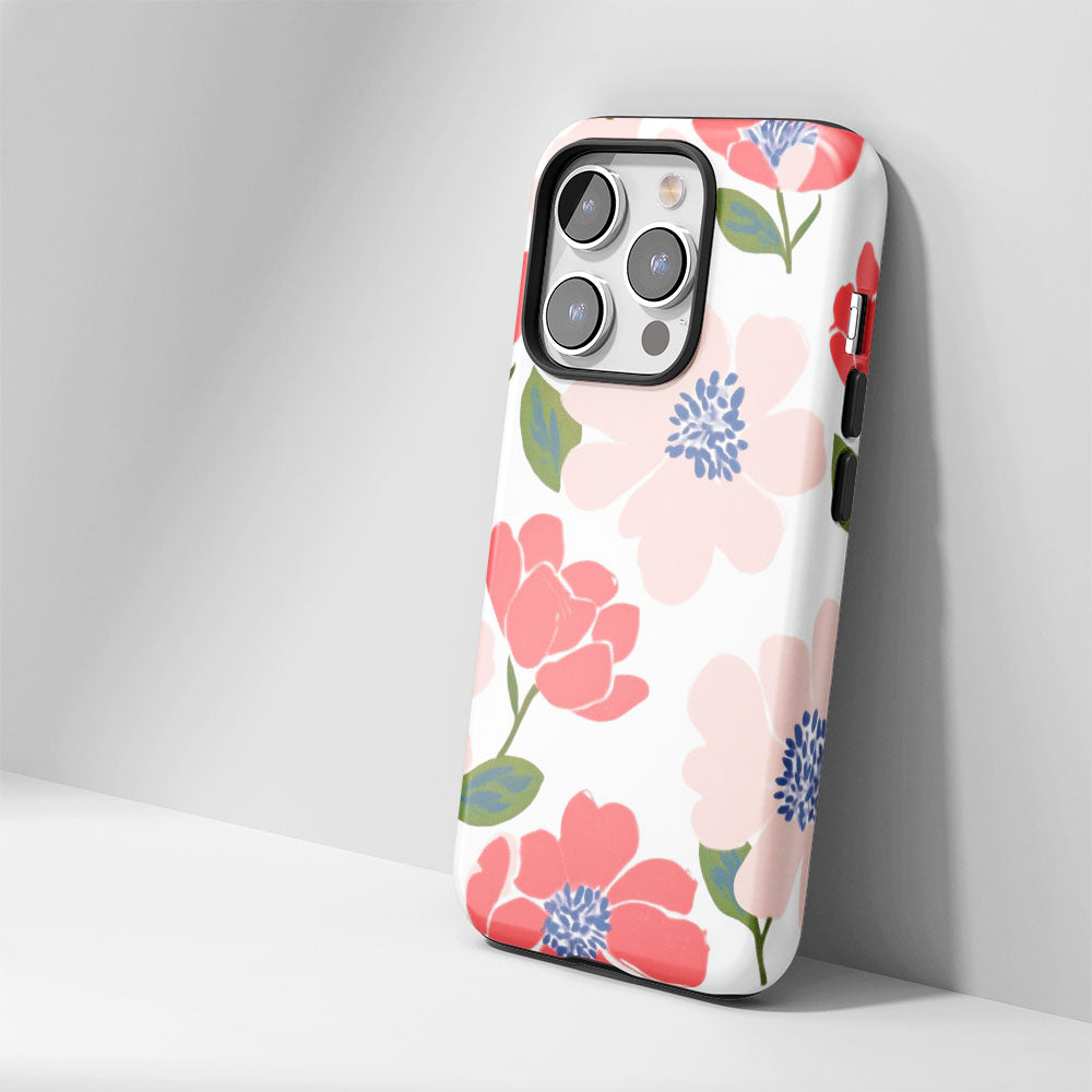 Double-Layer Semi-Handprinted Tough Matte Flowers iPhone Case