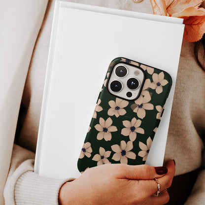 Double-Layer Semi-Handprinted Tough Matte Flowers iPhone Case