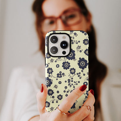 Double-Layer Semi-Handprinted Tough Matte Flowers iPhone Case