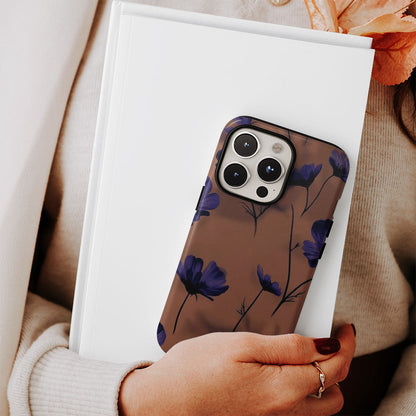 Double-Layer Semi-Handprinted Tough Matte Flowers iPhone Case