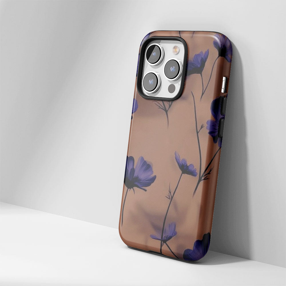 Double-Layer Semi-Handprinted Tough Matte Flowers iPhone Case