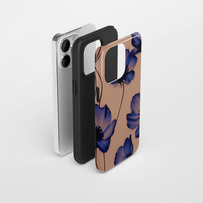 Double-Layer Semi-Handprinted Tough Matte Flowers iPhone Case