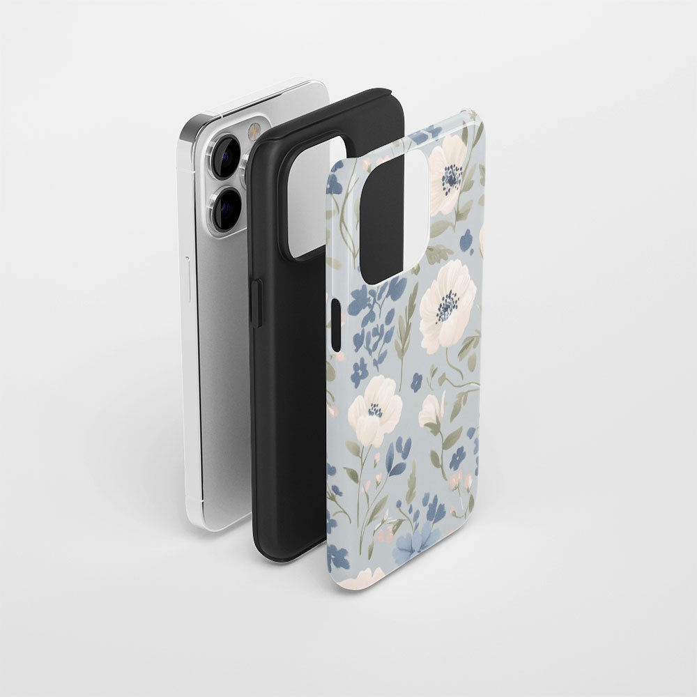 Double-Layer Semi-Handprinted Tough Matte Flowers iPhone Case