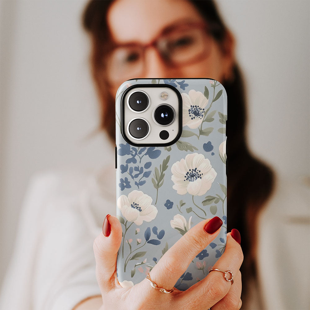 Double-Layer Semi-Handprinted Tough Matte Flowers iPhone Case