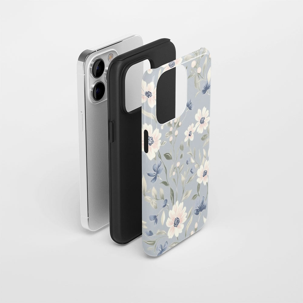 Double-Layer Semi-Handprinted Tough Matte Flowers iPhone Case