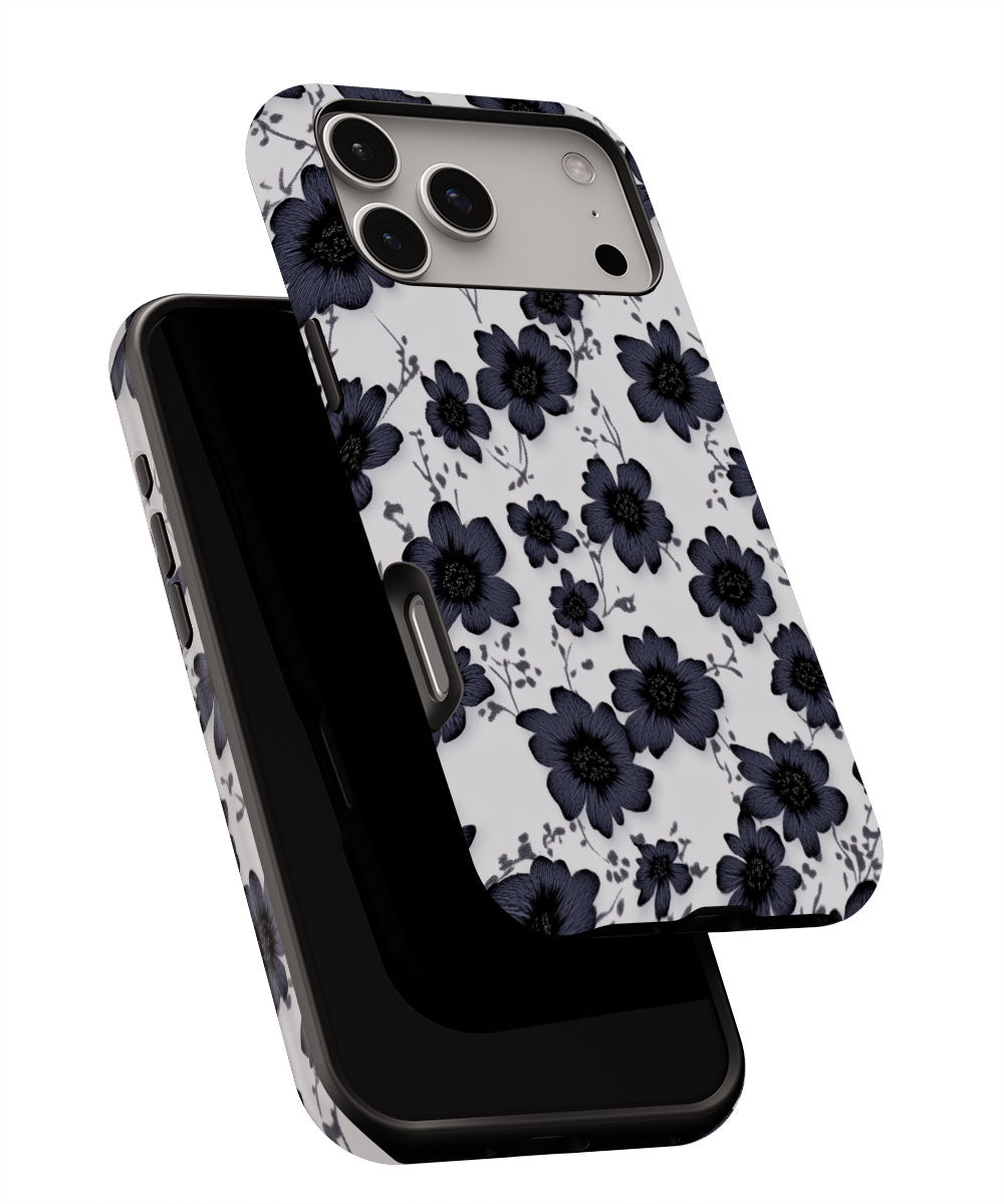 Double-Layer Semi-Handprinted Tough Matte Flowers iPhone Case