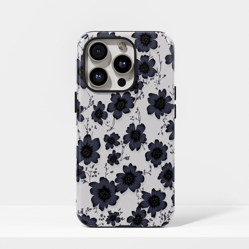 Double-Layer Semi-Handprinted Tough Matte Flowers iPhone Case