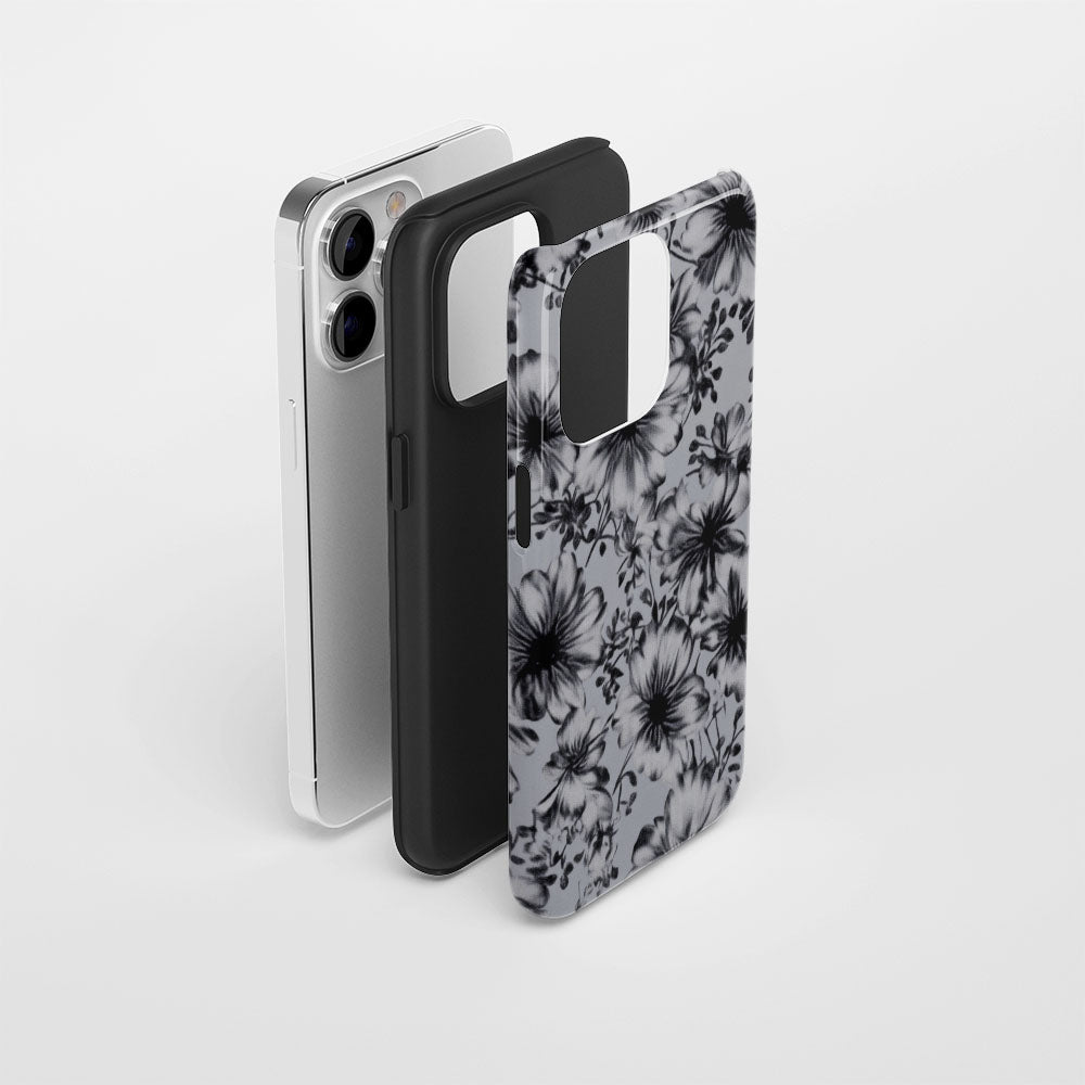 Double-Layer Semi-Handprinted Tough Matte Flowers iPhone Case