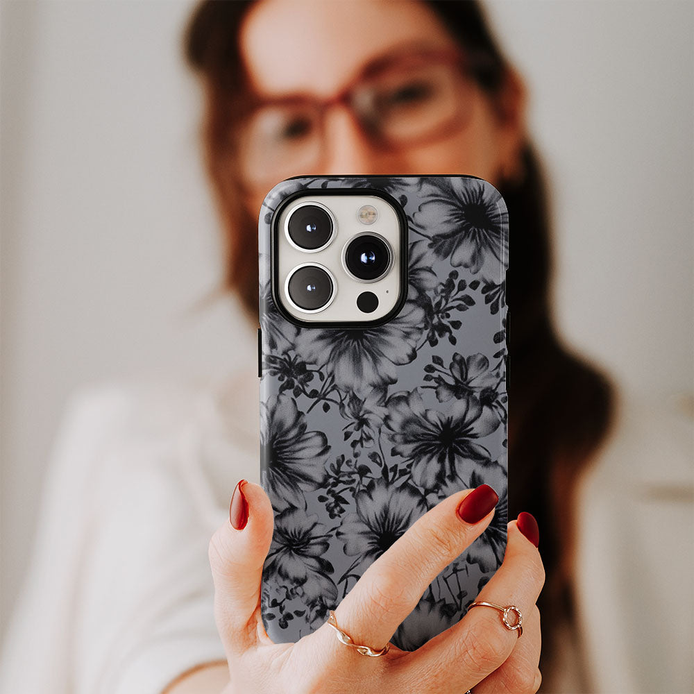 Double-Layer Semi-Handprinted Tough Matte Flowers iPhone Case