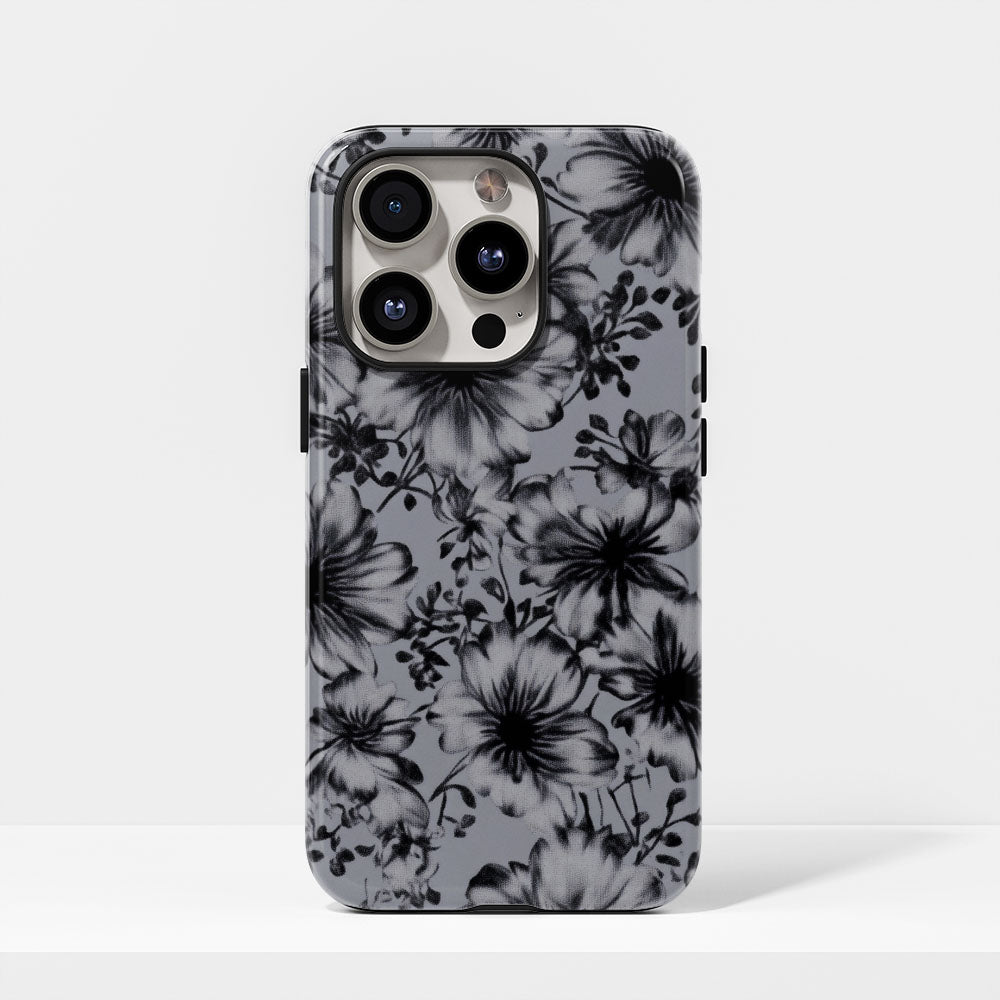 Double-Layer Semi-Handprinted Tough Matte Flowers iPhone Case