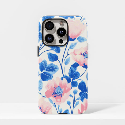 Double-Layer Semi-Handprinted Tough Matte Flowers iPhone Case