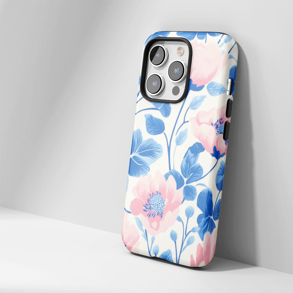 雙層半手印花堅韌霧面花朵 iPhone 手機殼