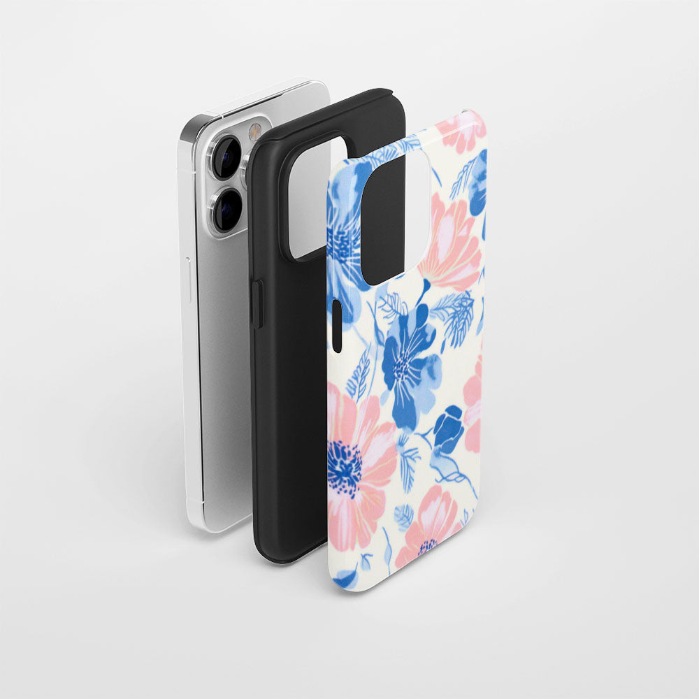 Double-Layer Semi-Handprinted Tough Matte Flowers iPhone Case