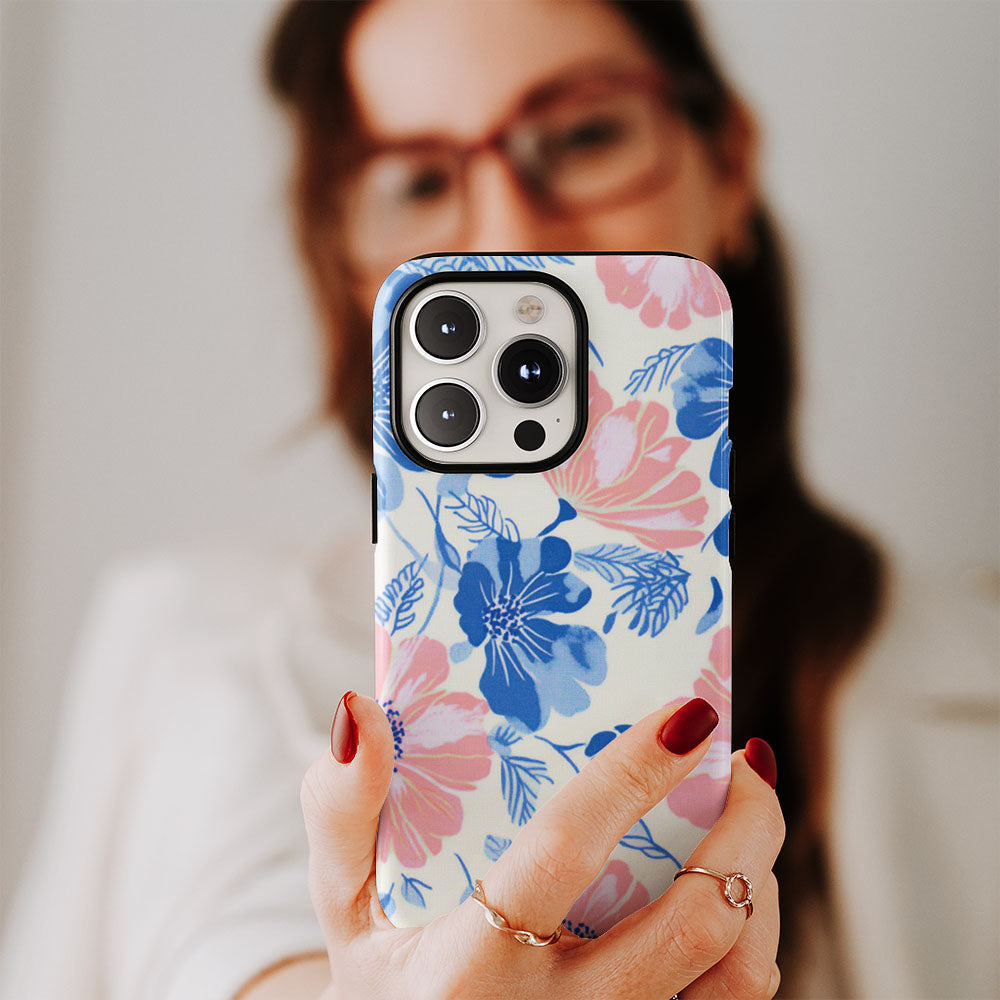 Double-Layer Semi-Handprinted Tough Matte Flowers iPhone Case