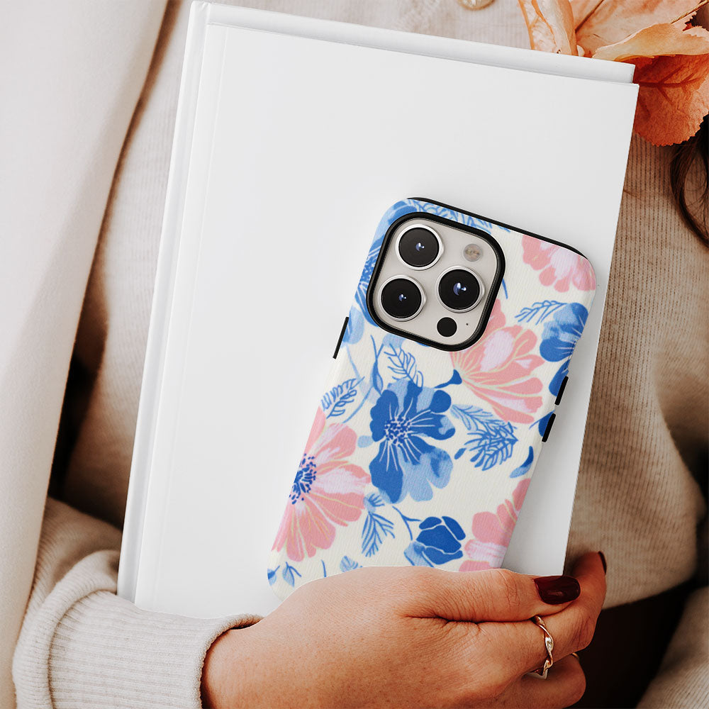 Double-Layer Semi-Handprinted Tough Matte Flowers iPhone Case