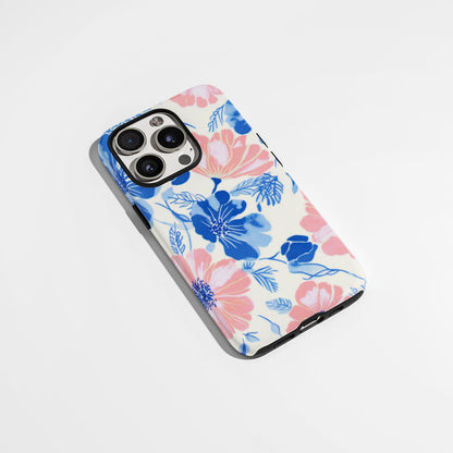 Double-Layer Semi-Handprinted Tough Matte Flowers iPhone Case