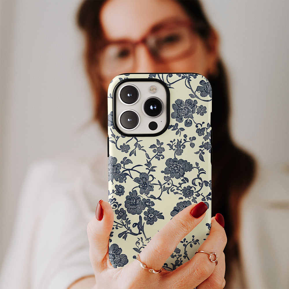 Double-Layer Semi-Handprinted Tough Matte Flowers iPhone Case