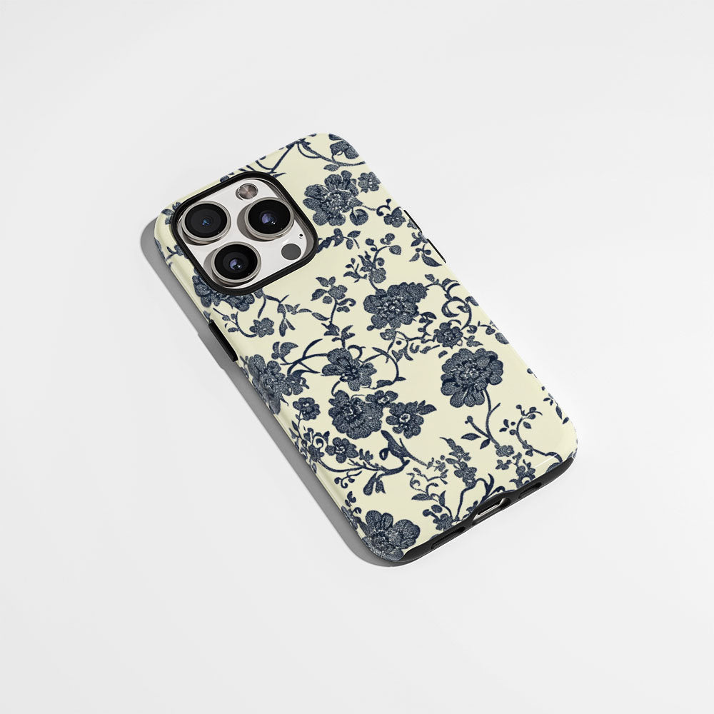 Double-Layer Semi-Handprinted Tough Matte Flowers iPhone Case