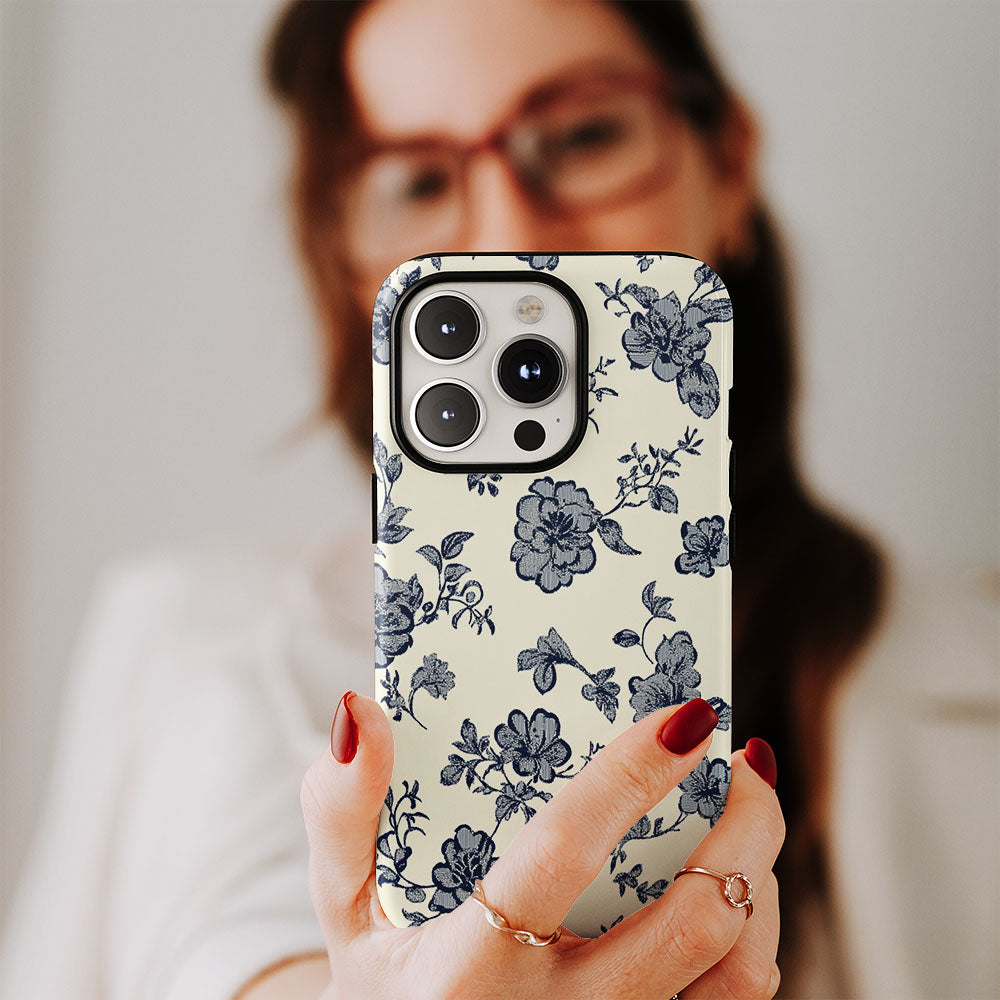 Double-Layer Semi-Handprinted Tough Matte Flowers iPhone Case