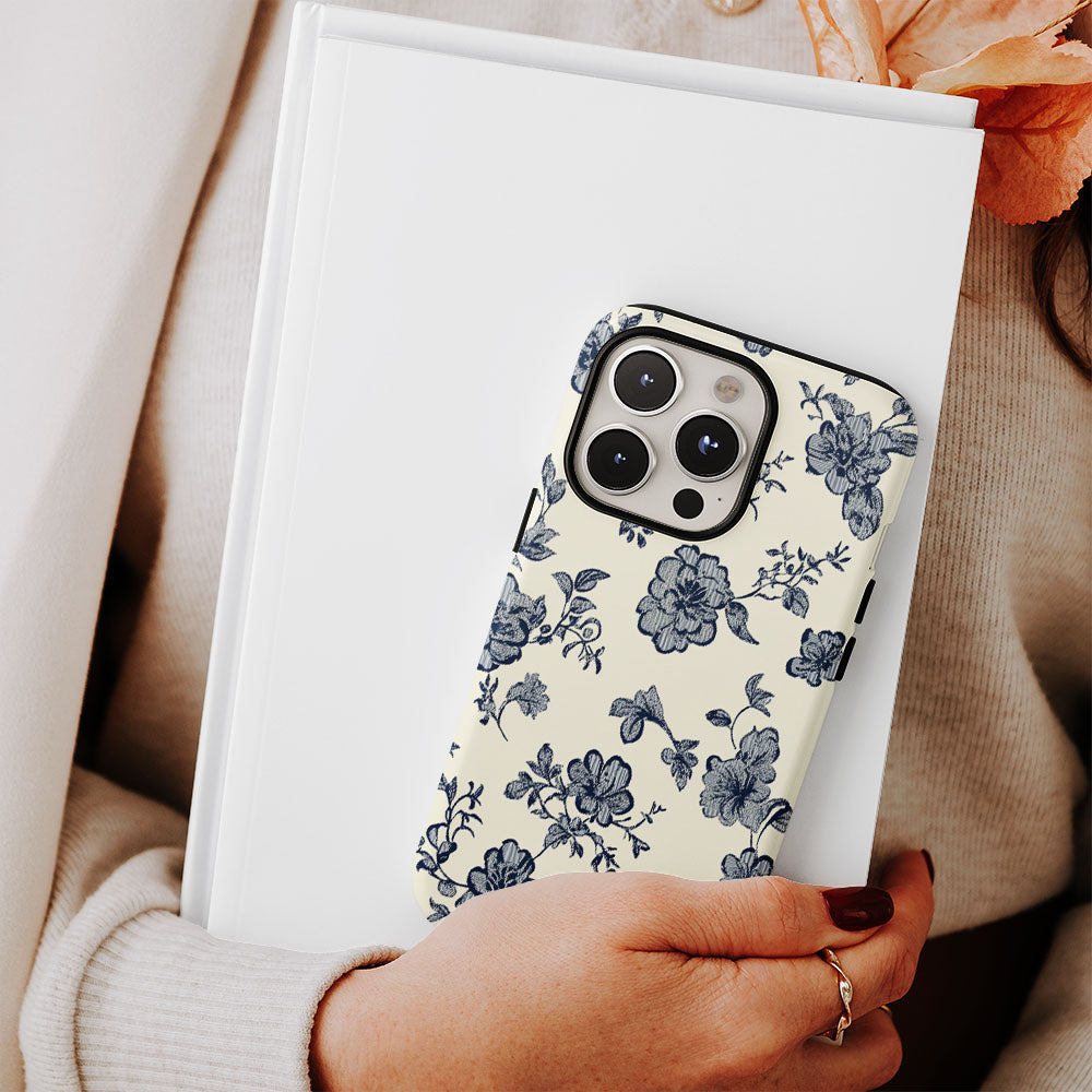 Double-Layer Semi-Handprinted Tough Matte Flowers iPhone Case