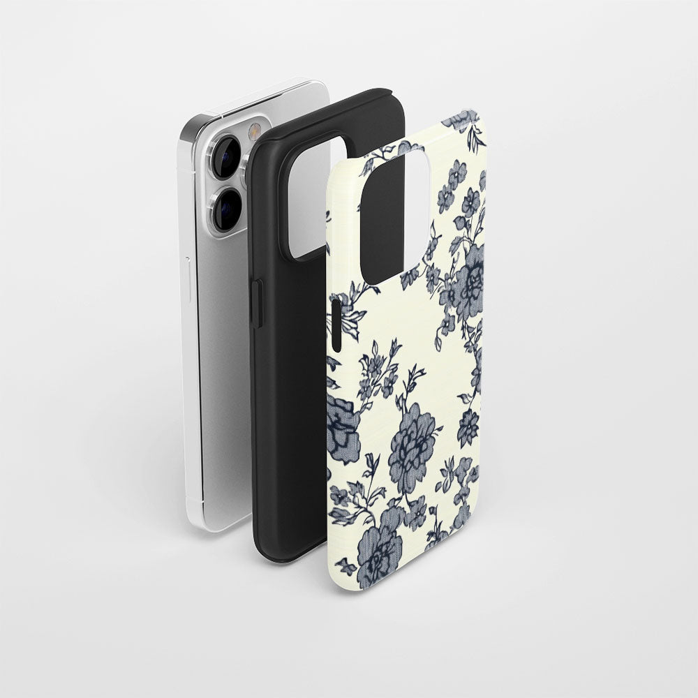 Double-Layer Semi-Handprinted Tough Matte Flowers iPhone Case