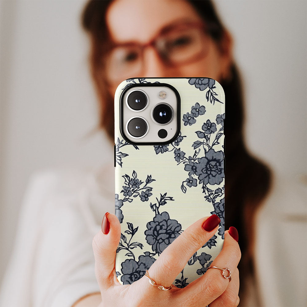 Double-Layer Semi-Handprinted Tough Matte Flowers iPhone Case