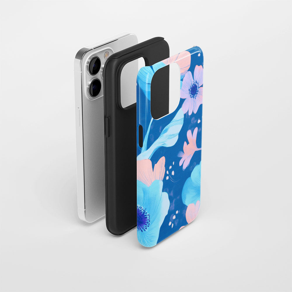 Double-Layer Semi-Handprinted Tough Matte Flowers iPhone Case