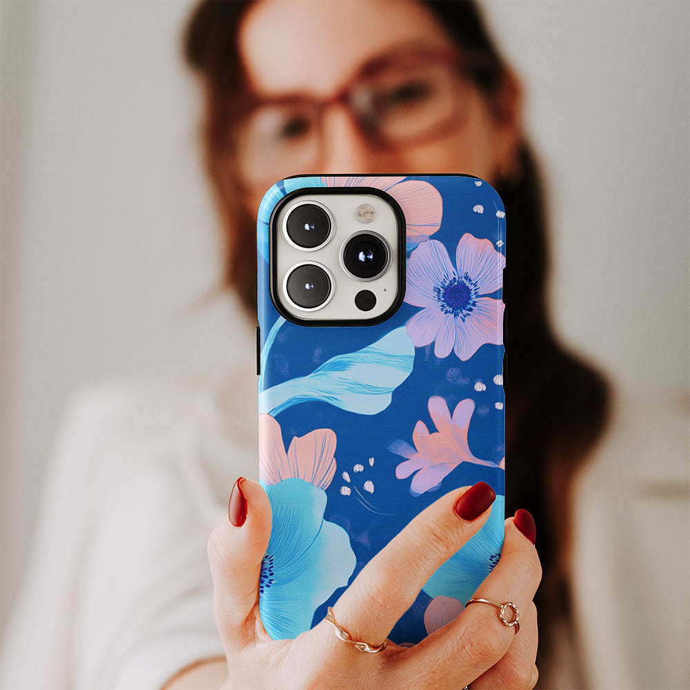 Double-Layer Semi-Handprinted Tough Matte Flowers iPhone Case