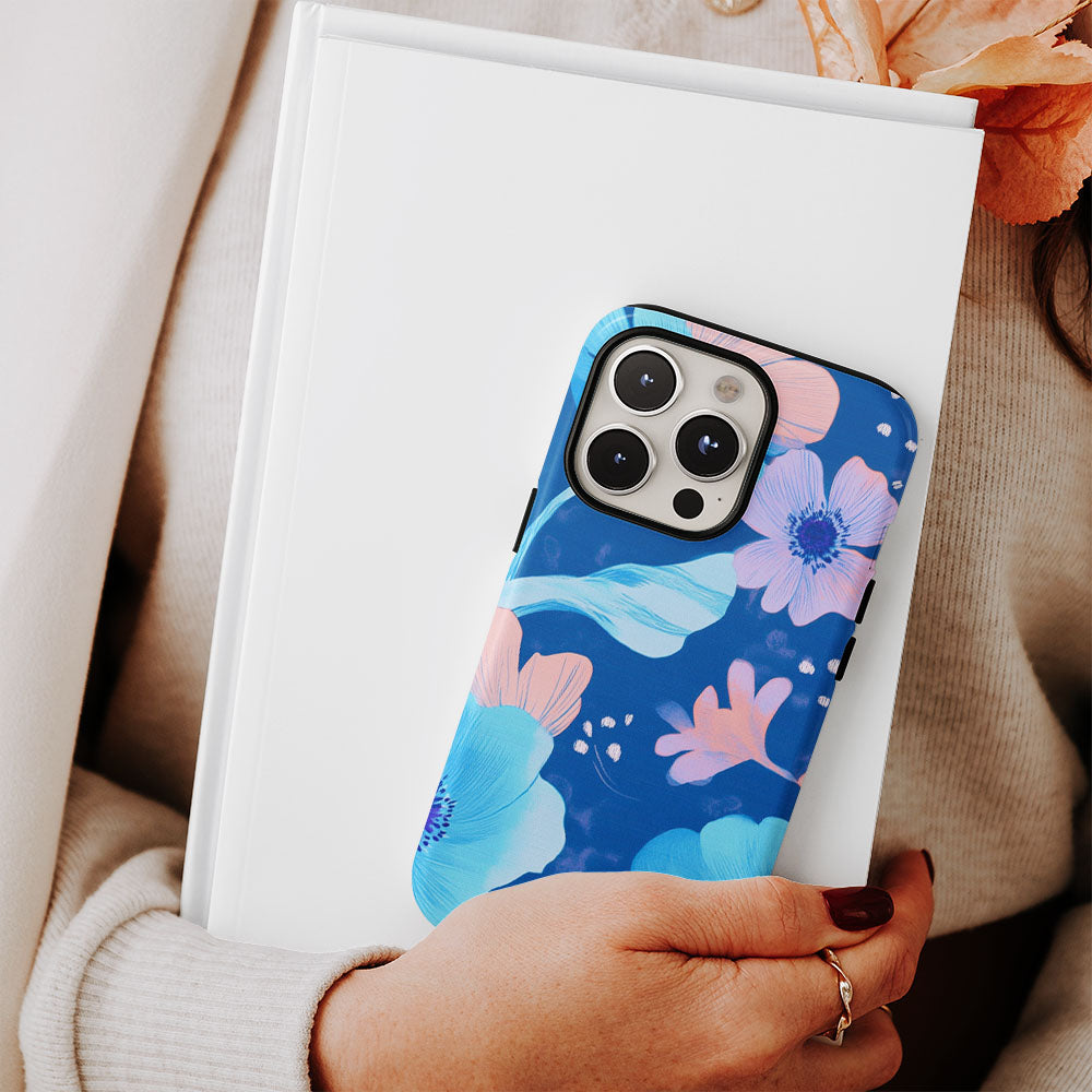 Double-Layer Semi-Handprinted Tough Matte Flowers iPhone Case