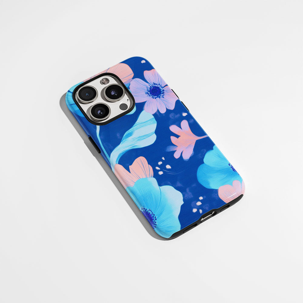 Double-Layer Semi-Handprinted Tough Matte Flowers iPhone Case