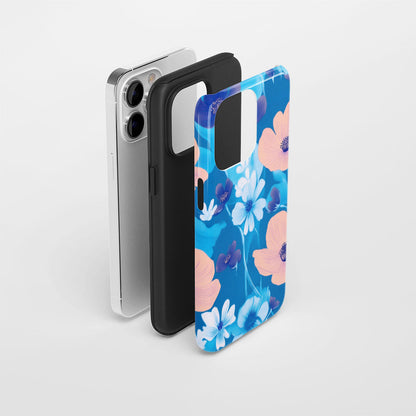 Double-Layer Semi-Handprinted Tough Matte Flowers iPhone Case