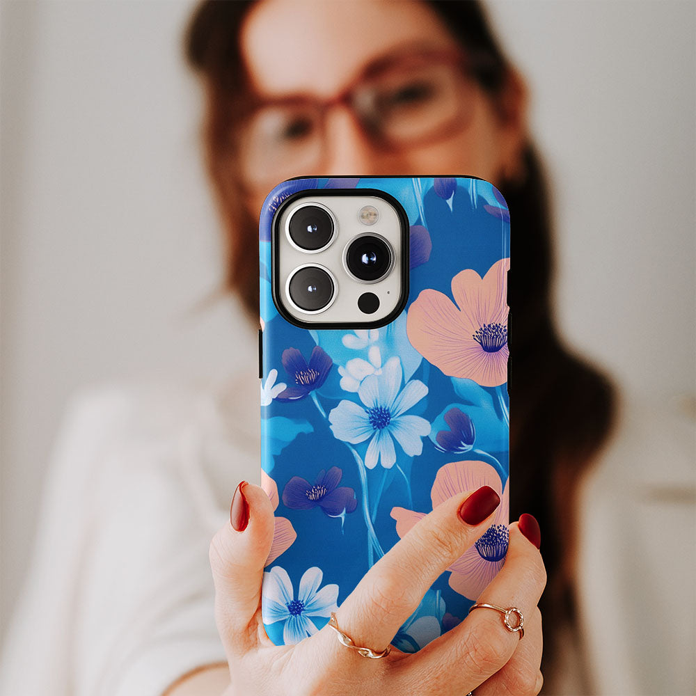 Double-Layer Semi-Handprinted Tough Matte Flowers iPhone Case