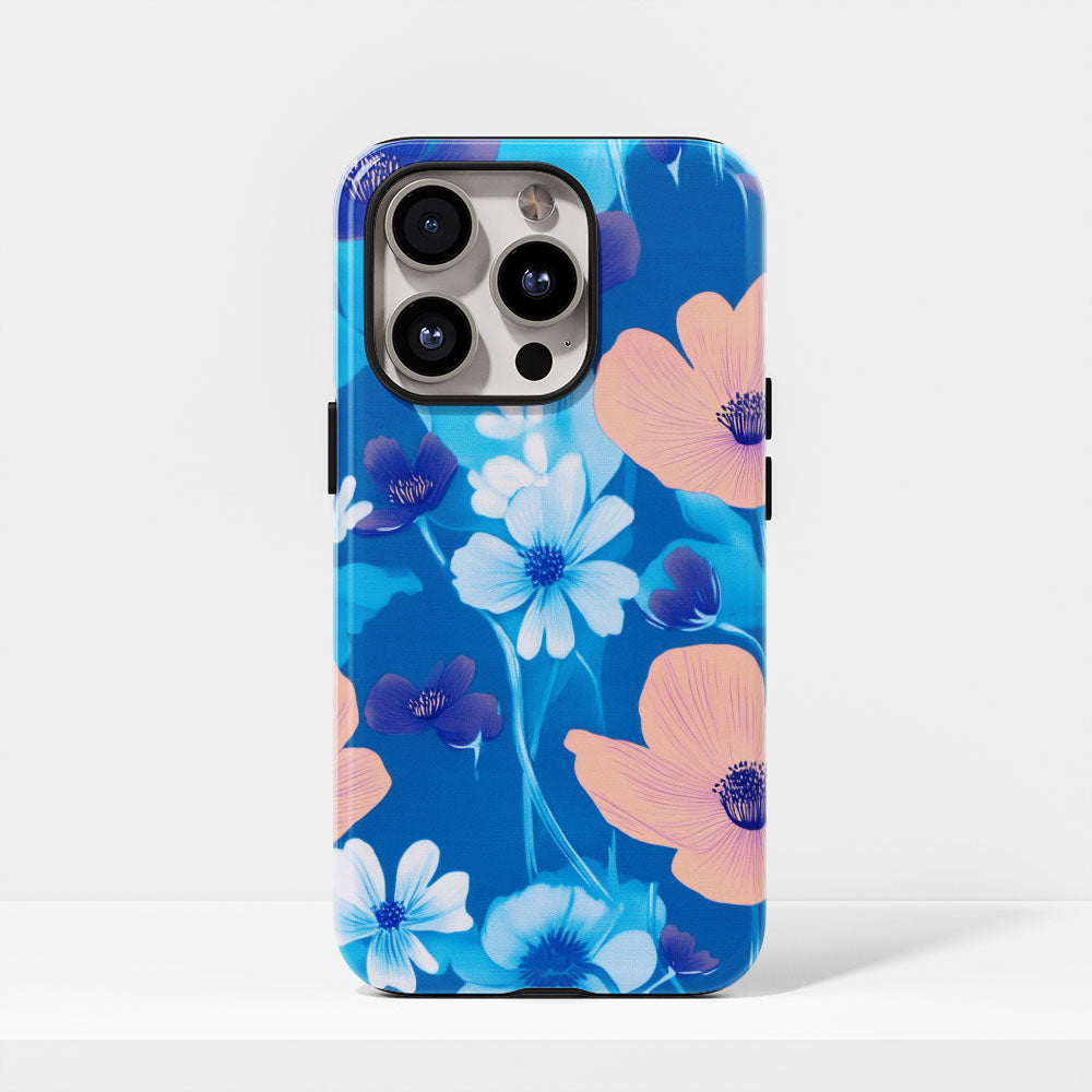 Double-Layer Semi-Handprinted Tough Matte Flowers iPhone Case