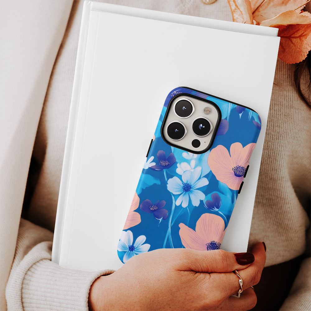 Double-Layer Semi-Handprinted Tough Matte Flowers iPhone Case