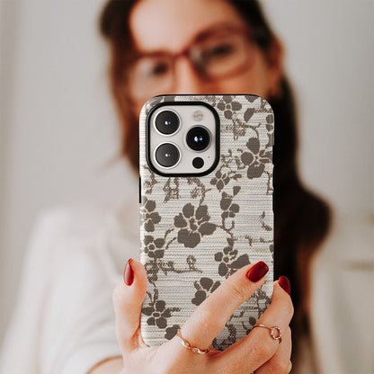 Double-Layer Semi-Handprinted Tough Matte Flowers iPhone Case