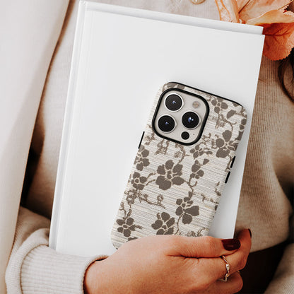 Double-Layer Semi-Handprinted Tough Matte Flowers iPhone Case