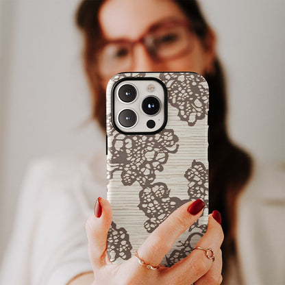 Double-Layer Semi-Handprinted Tough Matte Flowers iPhone Case