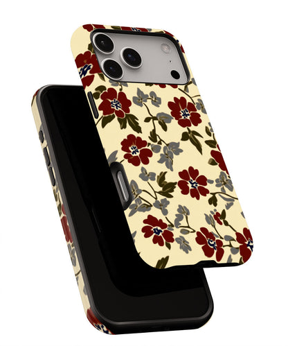Double-Layer Semi-Handprinted Tough Matte Flowers iPhone Case