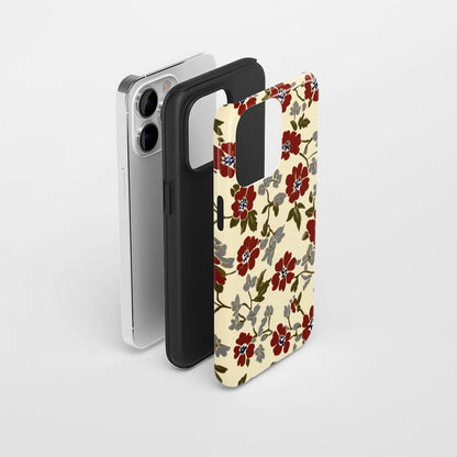 Double-Layer Semi-Handprinted Tough Matte Flowers iPhone Case